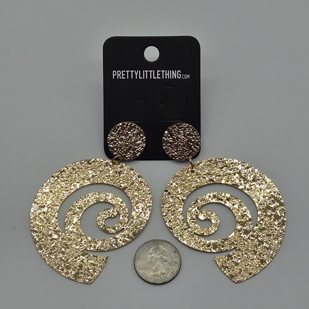 PrettyLittleThing Gold Textured Swirl Disk Statement Earrings